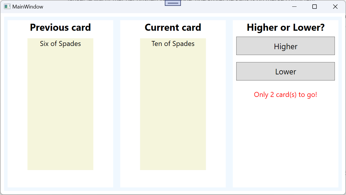 MainWindow of the CardGames WPF application