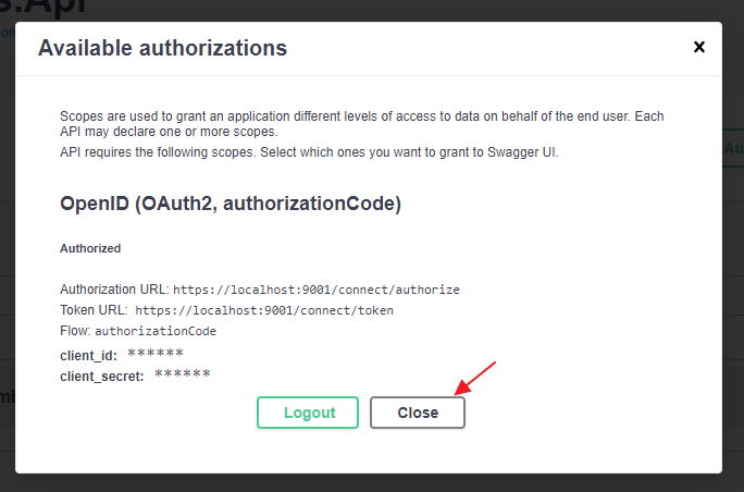 Swagger UI - Authorization response processed